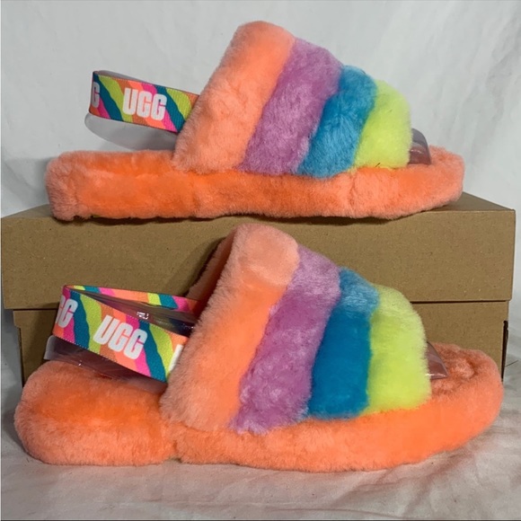 Ugg Australia Fluff Yeah Rainbow Pride Slides New With Box Womans - Picture 2 of 6
